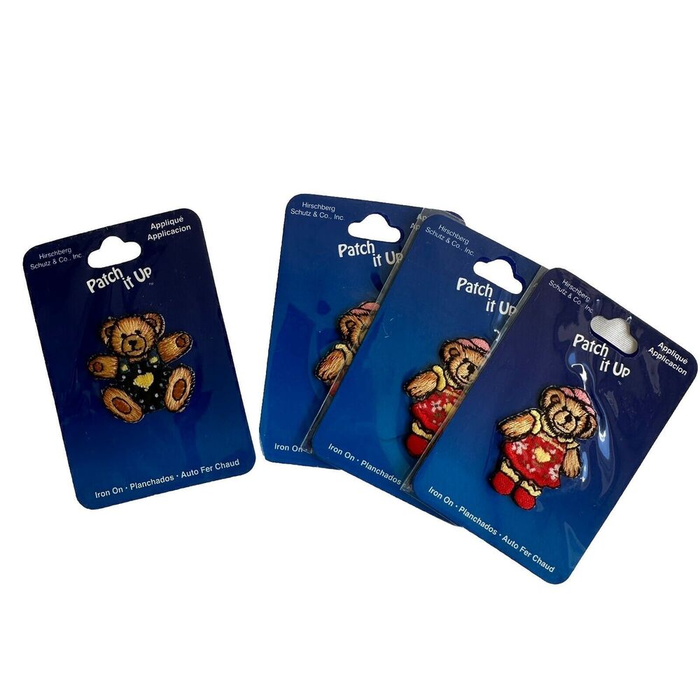 Set of 4 Hirschberg Embroidered Teddy Bear Iron-On Applique Patches NEW